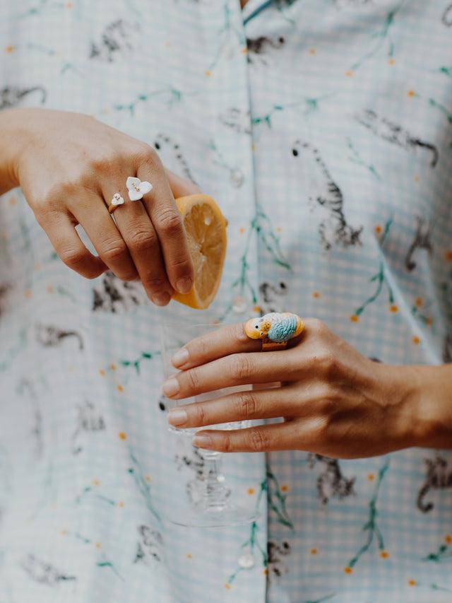 Nach Bijoux Bague FaceToFace Bougainvillier Blanc