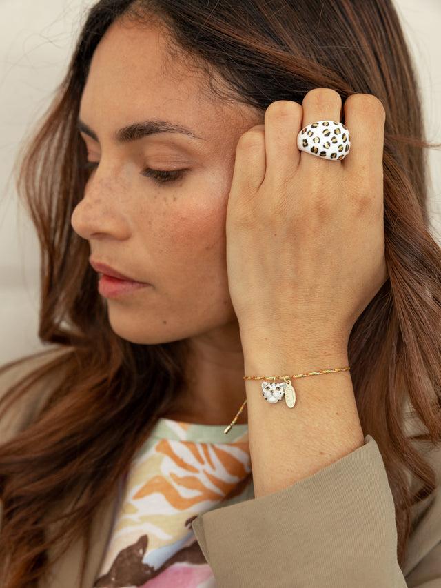 Nach Bijoux Bague Léopard Blanc & Doré
