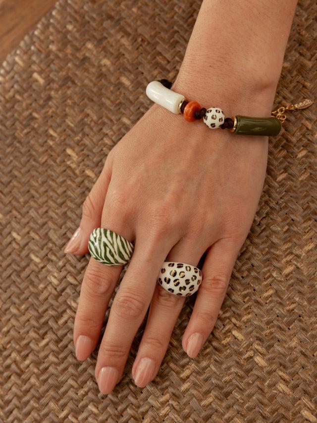 Nach Bijoux Bague Léopard Blanc & Doré
