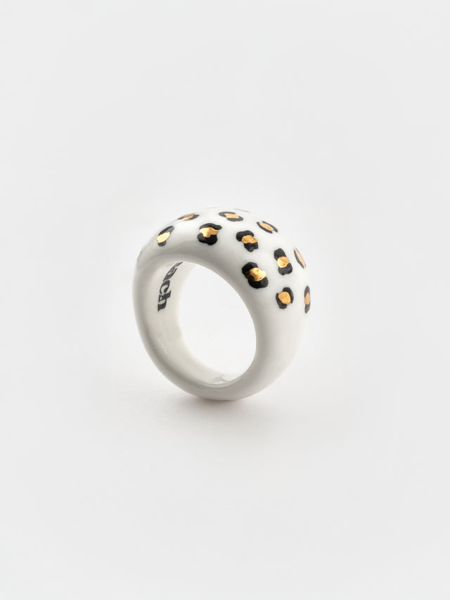 nach bijoux Bague léopard blanc & doré