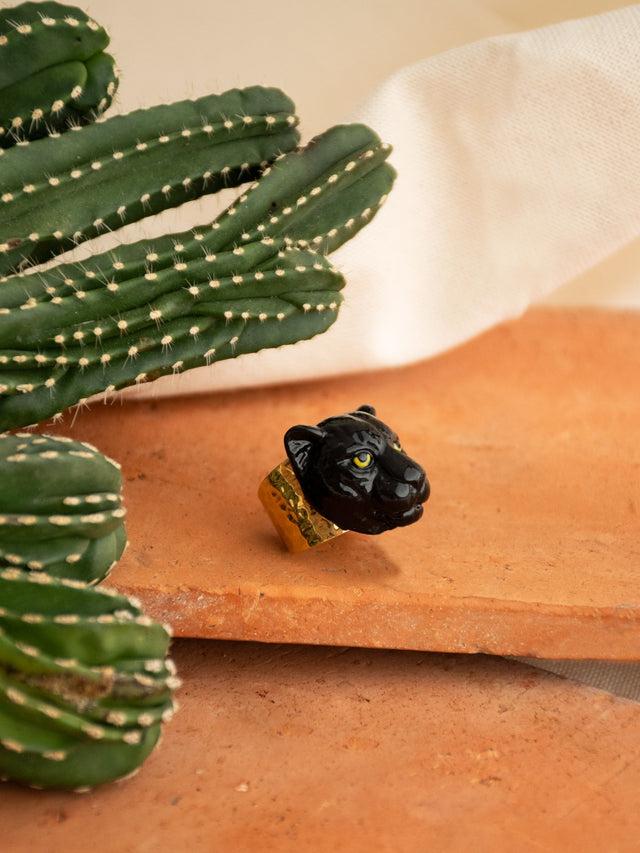 Nach Bijoux Bague Martelée Panthère Noire