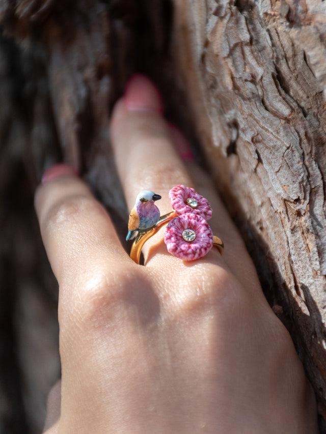 Nach Bijoux Bague Oiseau Et Chardons Roses