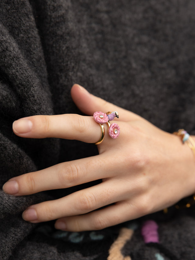 Nach Bijoux Bague Oiseau Et Chardons Roses