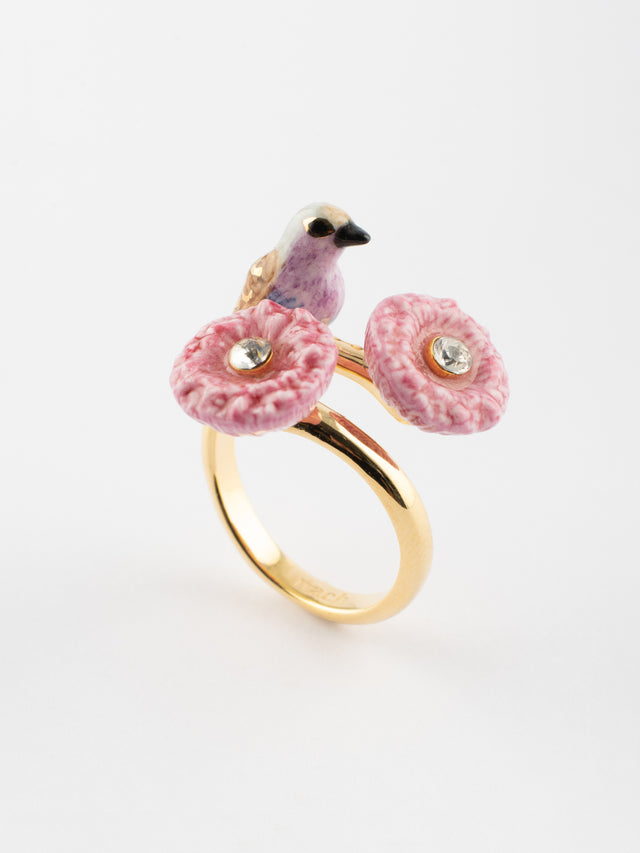nach bijoux Bague oiseau et chardons roses
