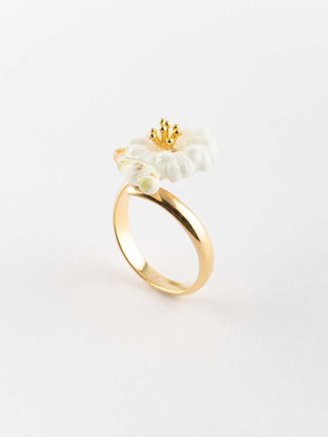 nach bijoux Bague perruche sur pissenlit blanc