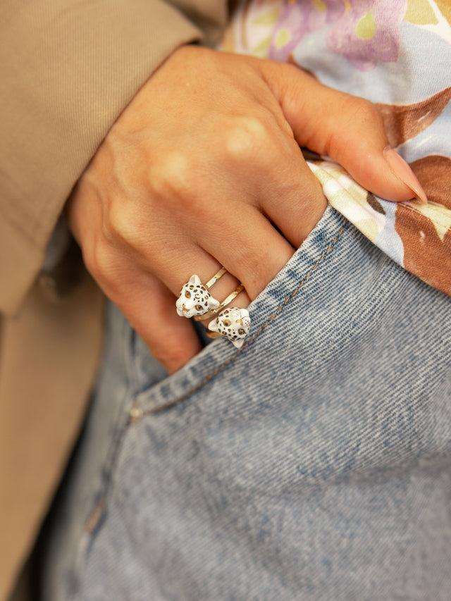 Nach Bijoux Bague Spirale Léopards Blancs & Dorés