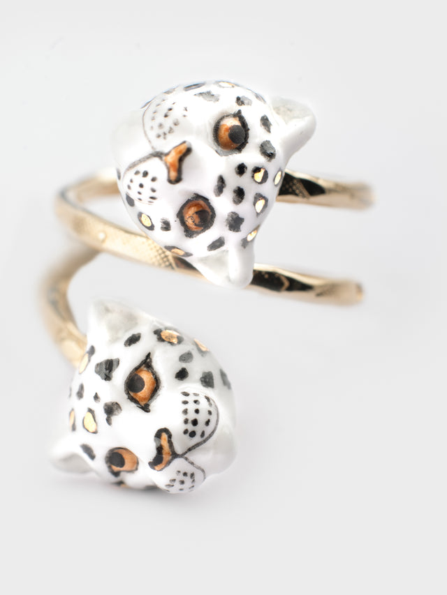 Nach Bijoux Bague Spirale Léopards Blancs & Dorés
