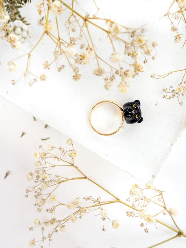 Nach Bijoux Bague Tête De Panthère Noire