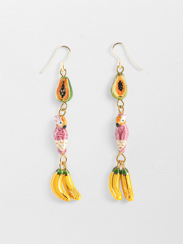 nach bijoux Boucles d'oreilles cacatoès & fruits