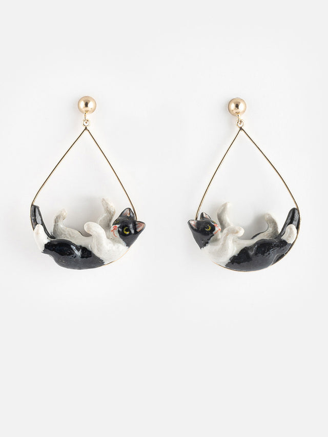 Nach Bijoux Boucles D'oreilles Chat Noir & Blanc