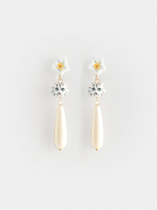 nach bijoux Boucles d'oreilles chaton tabby & goutte