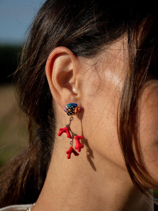 Nach Bijoux Boucles D'oreilles Corail Et Poisson