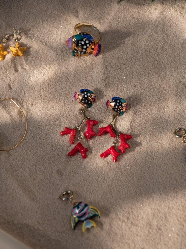 Nach Bijoux Boucles D'oreilles Corail Et Poisson