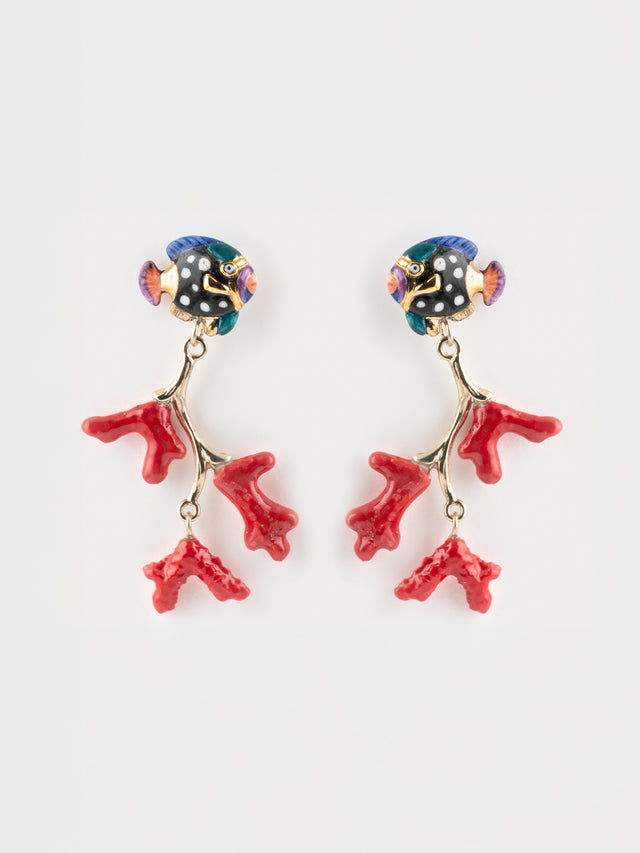 nach bijoux Boucles d'oreilles corail et poisson