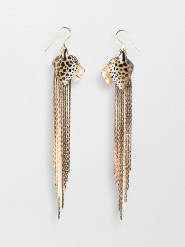 nach bijoux Boucles d'oreilles léopard à franges