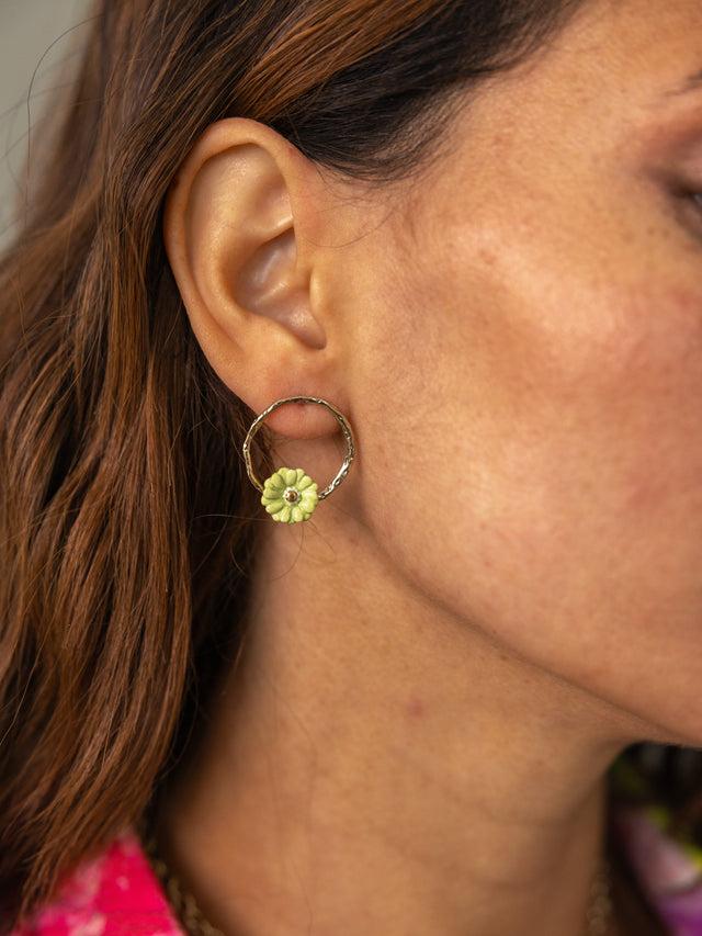 Nach Bijoux Boucles D'oreilles Rondes Fleur Verte