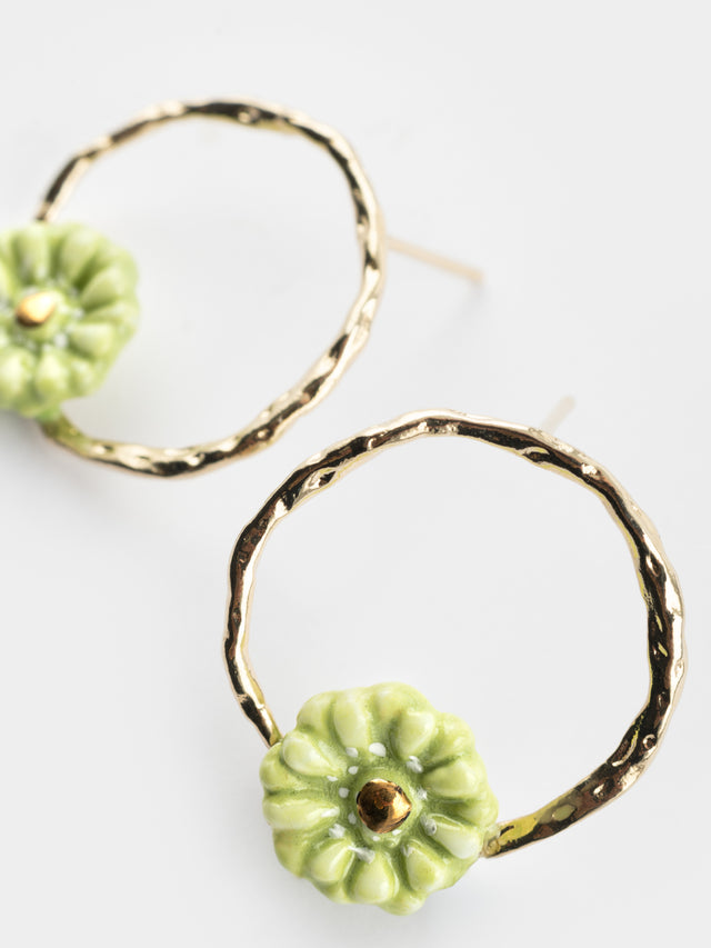 Nach Bijoux Boucles D'oreilles Rondes Fleur Verte
