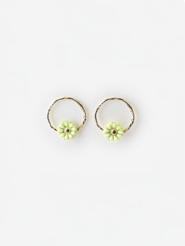 nach bijoux Boucles d'oreilles rondes fleur verte