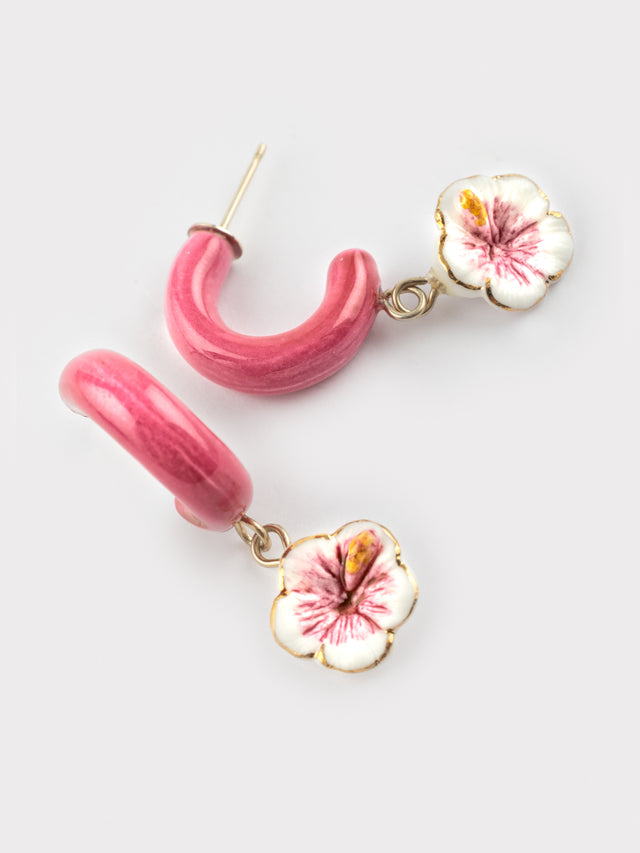 nach bijoux Boucles d'oreilles roses hibiscus