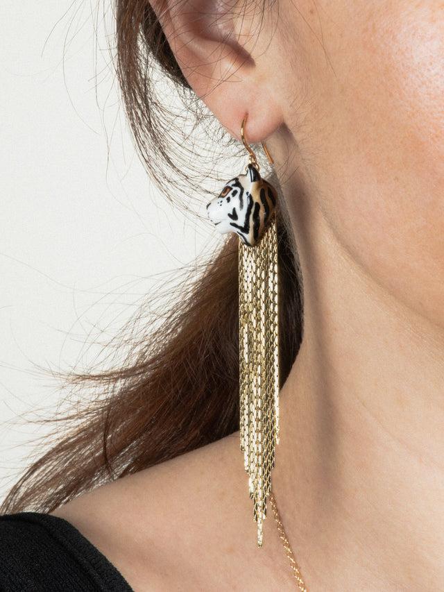 Nach Bijoux Boucles D'oreilles Tigre à Franges