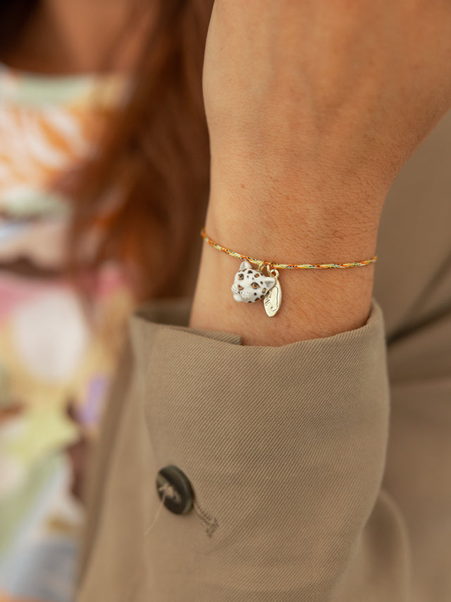 Nach Bijoux Bracelet Cordon Léopard Blanc & Doré