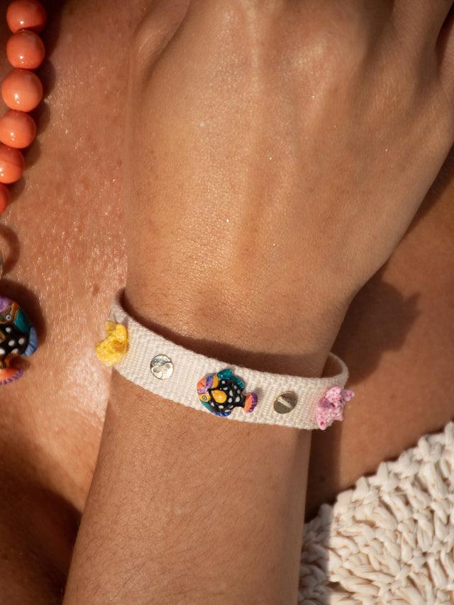 Nach Bijoux Bracelet Tressé Beige à Charms