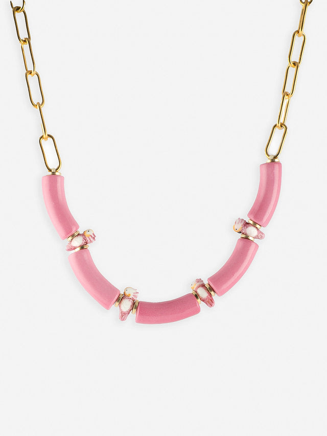 Nach Bijoux Collier Cacatoès & Perles Roses