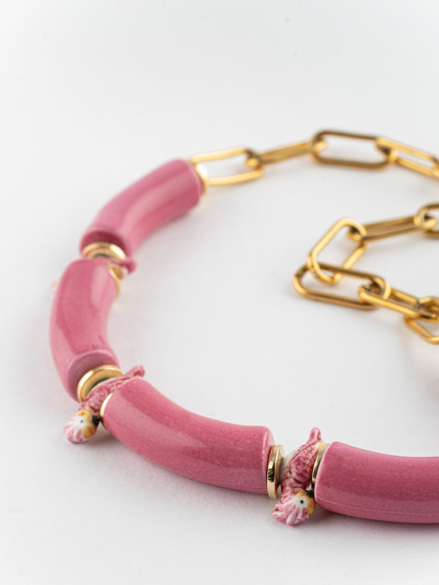 nach bijoux Collier cacatoès & perles roses