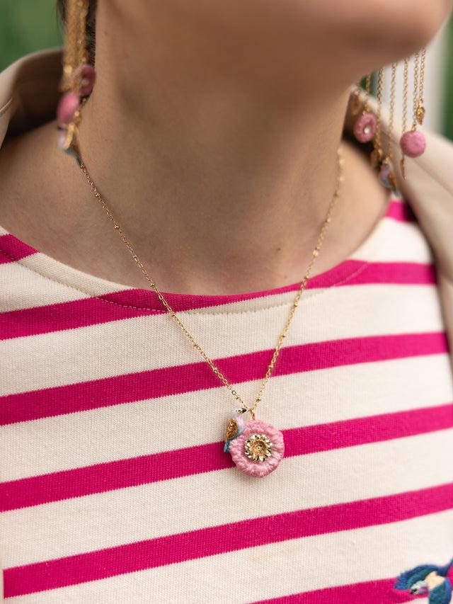 Nach Bijoux Collier Chardon Rose & Oiseau Rollier