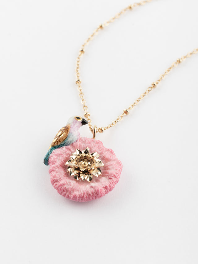 nach bijoux Collier chardon rose & oiseau Rollier