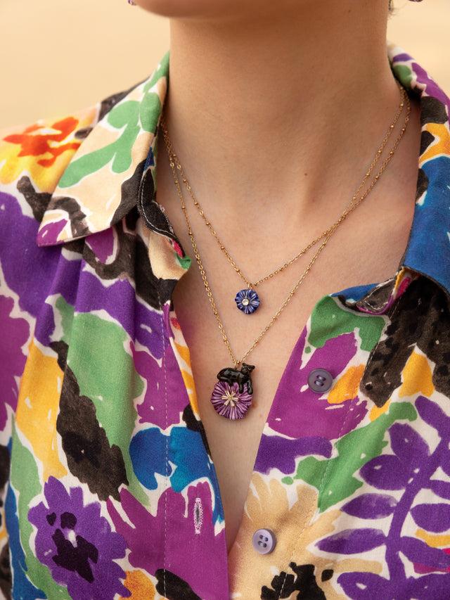 Nach Bijoux Collier Chardon Violet & Panthère Noire