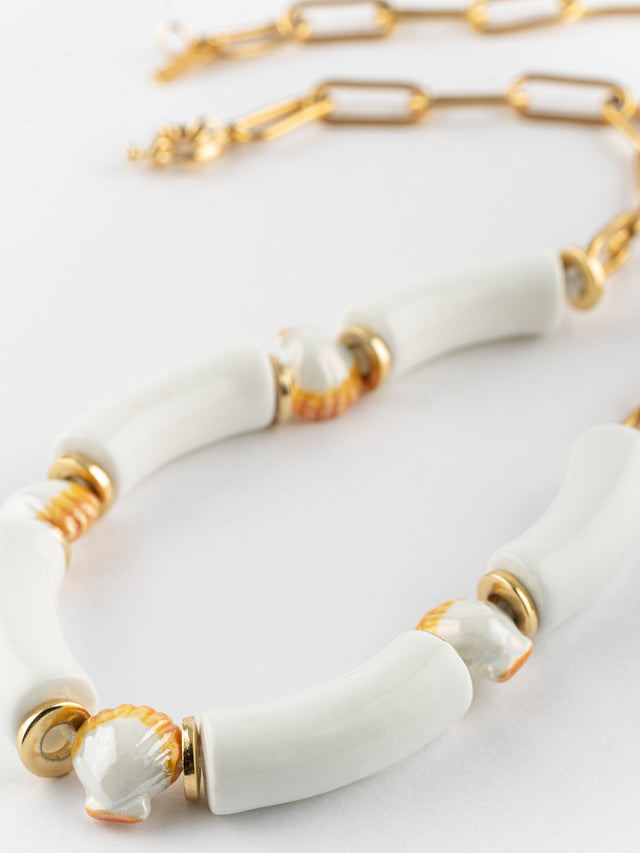 nach bijoux Collier coquillages & perles blanches