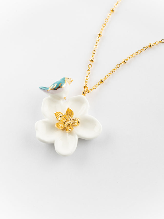 nach bijoux Collier fleur de poirier & oiseau