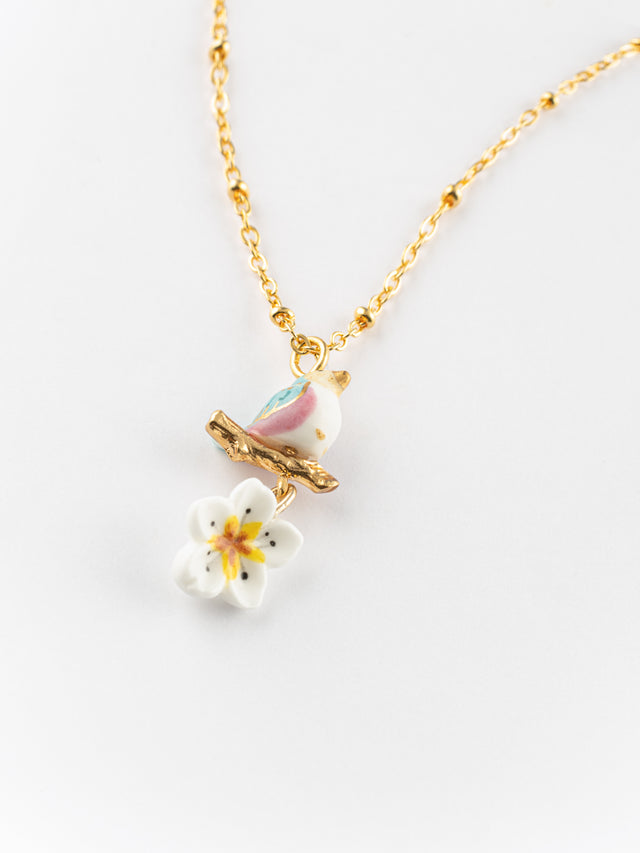 nach bijoux Collier oiseau sur branche et fleur