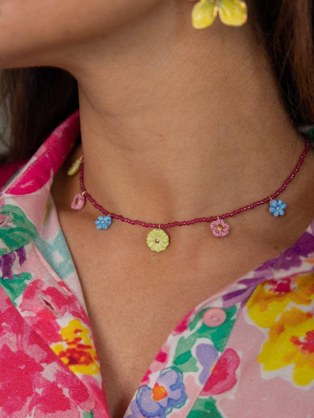 Nach Bijoux Collier Perles Et Fleurs