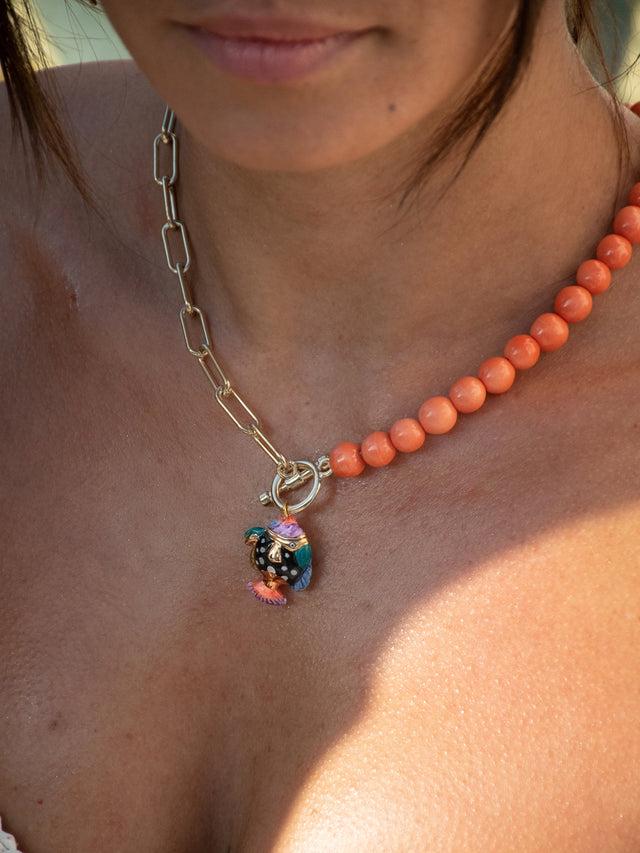 Nach Bijoux Collier Perles Et Poisson Tacheté