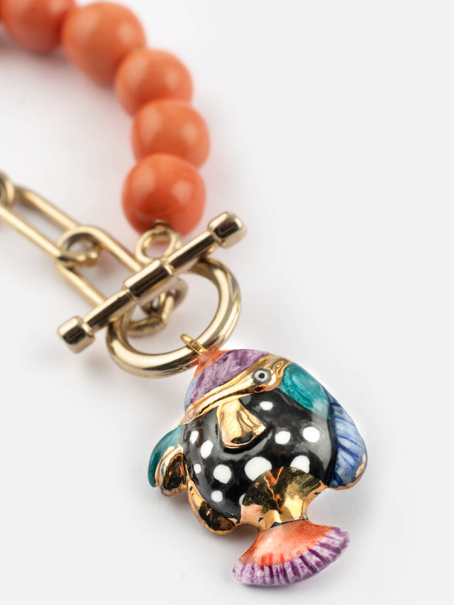 Nach Bijoux Collier Perles Et Poisson Tacheté