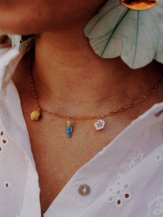 Nach Bijoux Collier Perruche Bleue Citron & Fleur
