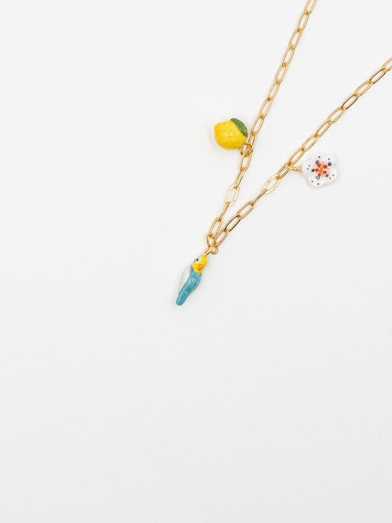 nach bijoux Collier perruche bleue citron & fleur