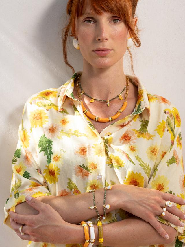 Nach Bijoux Collier Perruches & Perles Oranges