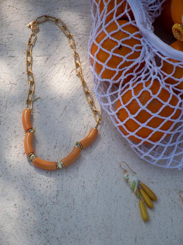 Nach Bijoux Collier Perruches & Perles Oranges