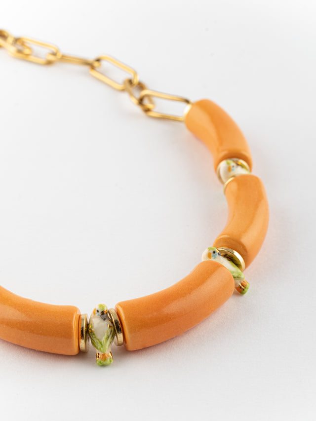 nach bijoux Collier perruches & perles oranges