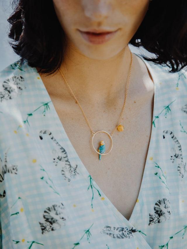 Nach Bijoux Collier Rond Perruche Bleue & Citron