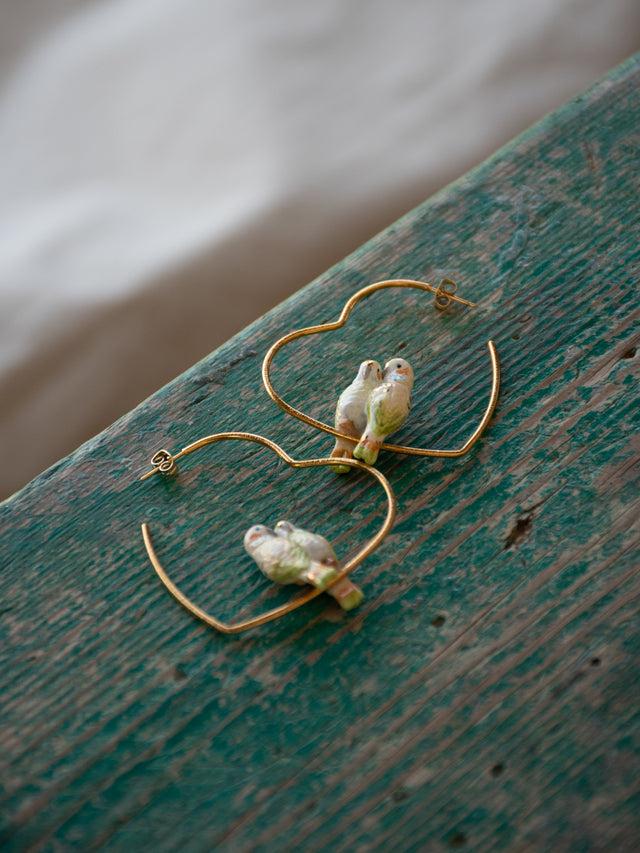 Nach Bijoux Créoles Cœur Couple De Perruches