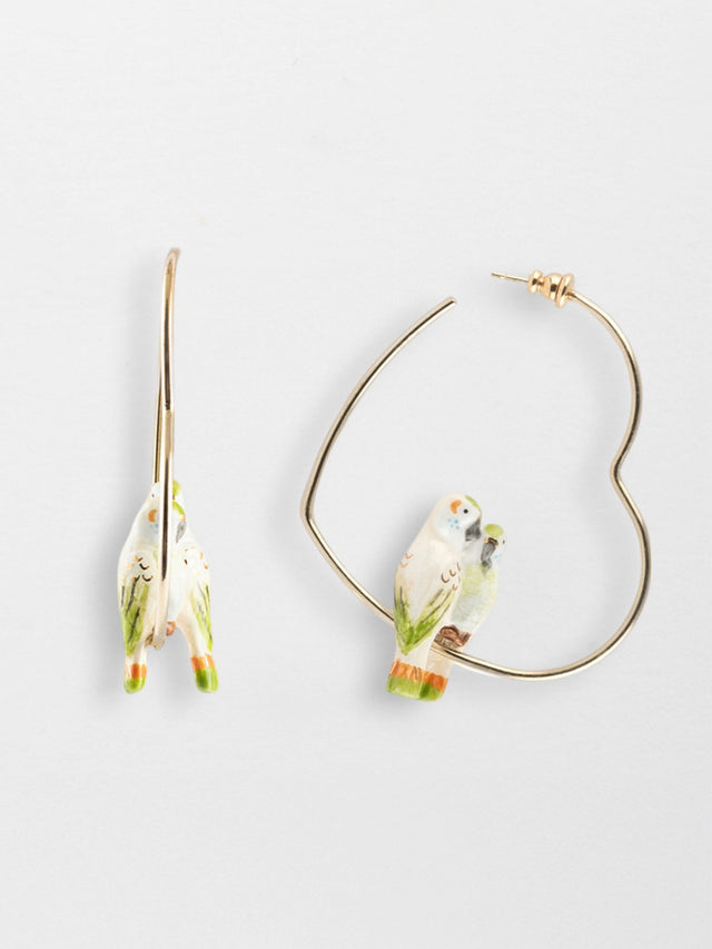 nach bijoux Créoles cœur couple de perruches