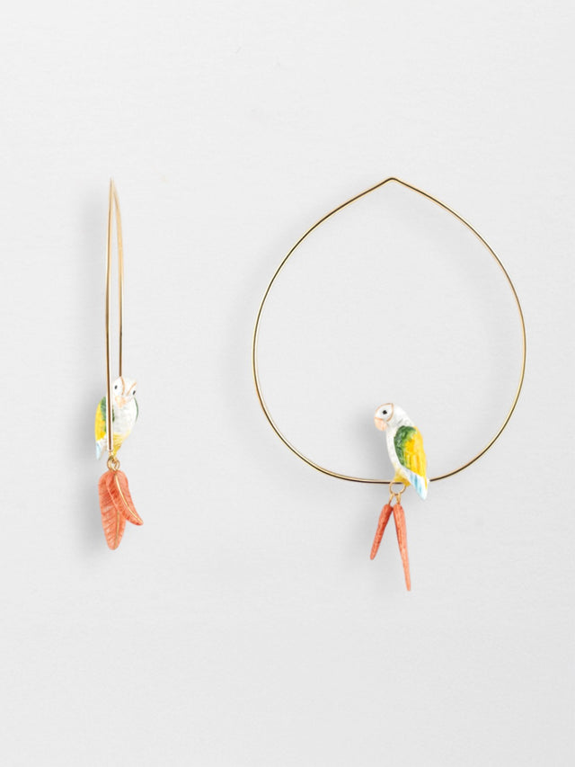 nach bijoux Créoles perroquet et plumes