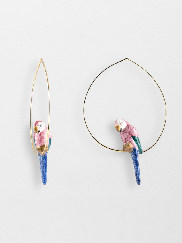 nach bijoux Créoles perroquet rose