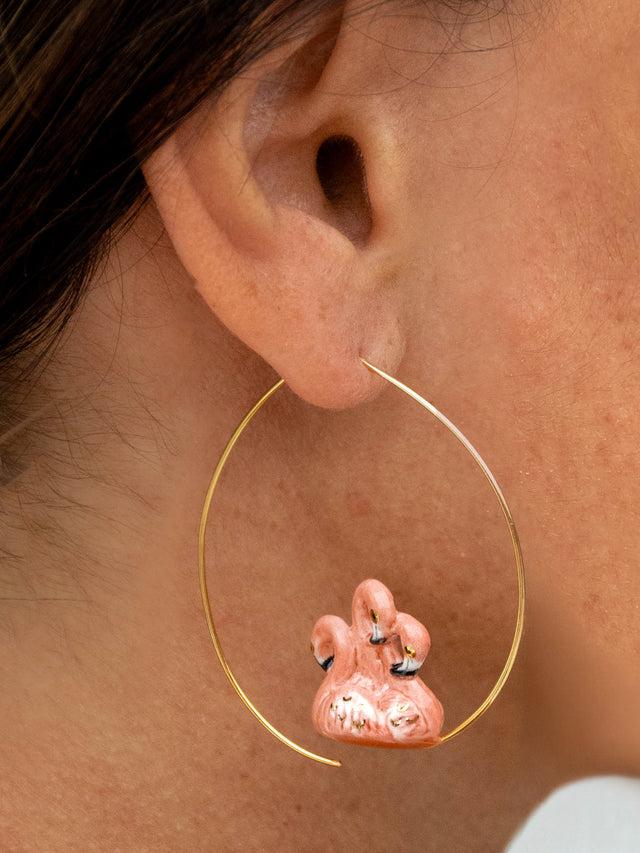 Nach Bijoux Grandes Créoles Flamants Roses