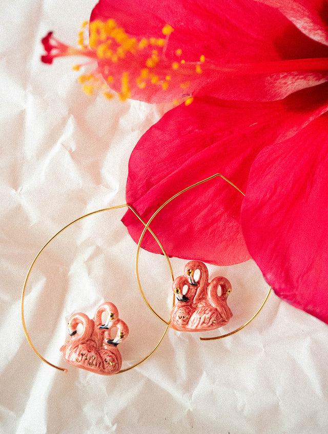 Nach Bijoux Grandes Créoles Flamants Roses