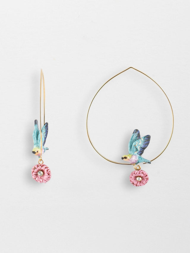 nach bijoux Grandes créoles oiseau & chardon